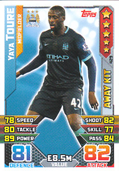 Yaya Toure Manchester City 2015/16 Topps Match Attax Away Kit #429